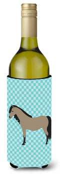 Welsh Pony Horse Blue Check Wine Bottle Hugger Gift Sleeve for Standard 750 ml Bottles, Insulated Reusable Also Fits Mini Shot & Pint Bottles