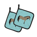 Welsh Pony Horse Blue Check Pot Holder Set of 2 Heat Resistant Quilted Hot Pads 7.5 x 7.5 Inch, Insulated Kitchen Trivets for Cooking & Baking