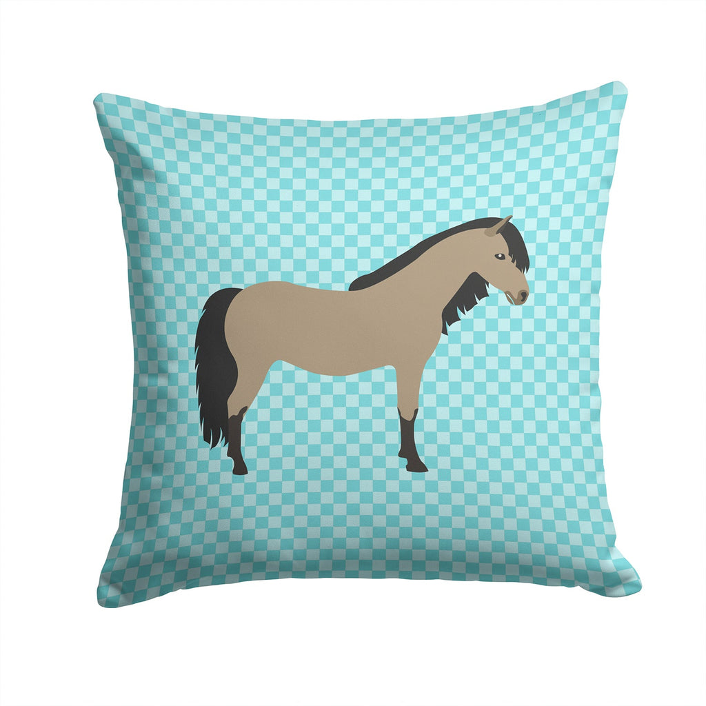Welsh Pony Horse Blue Check Decorative Throw Pillow 14x14 Indoor Outdoor Accent Cushion, Fabric Cover with Insert for Sofa, Bed, Porch & Living Room