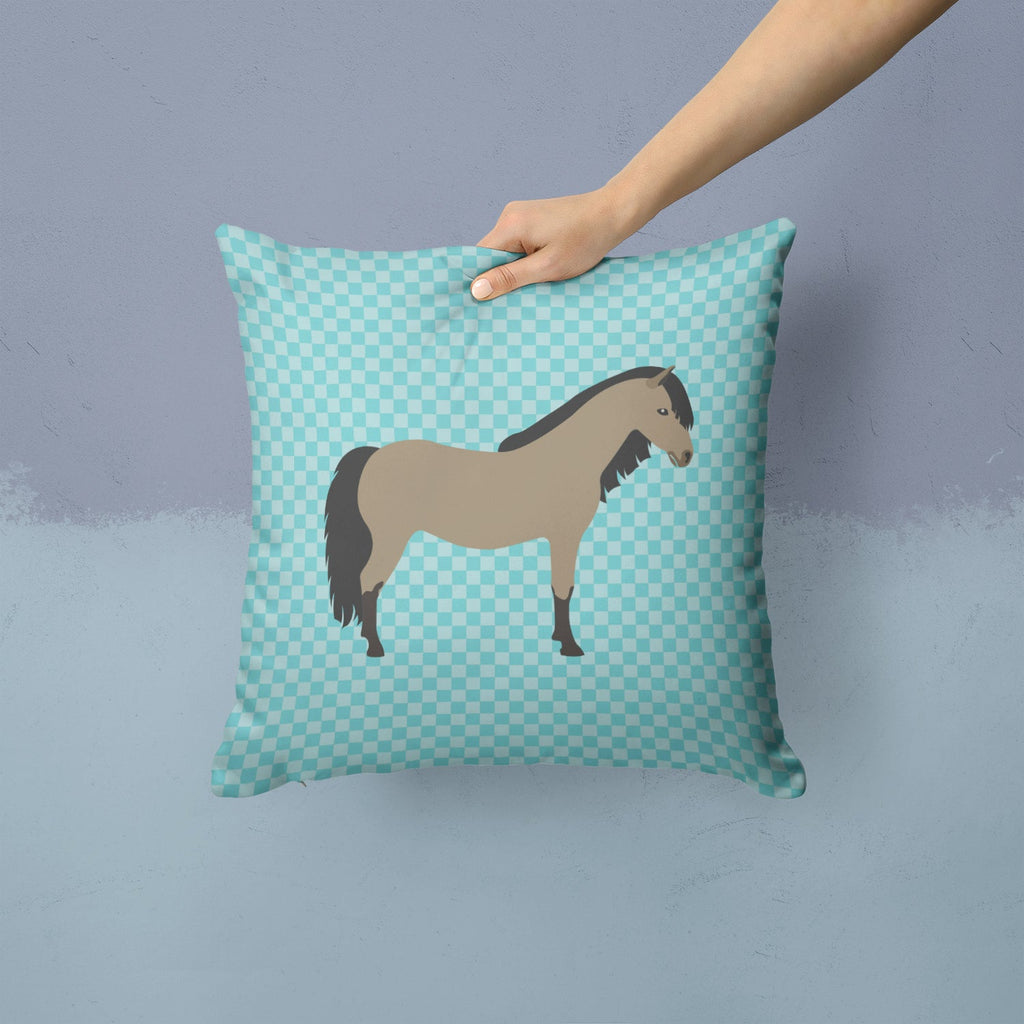 Welsh Pony Horse Blue Check Decorative Throw Pillow 14x14 Indoor Outdoor Accent Cushion, Fabric Cover with Insert for Sofa, Bed, Porch & Living Room