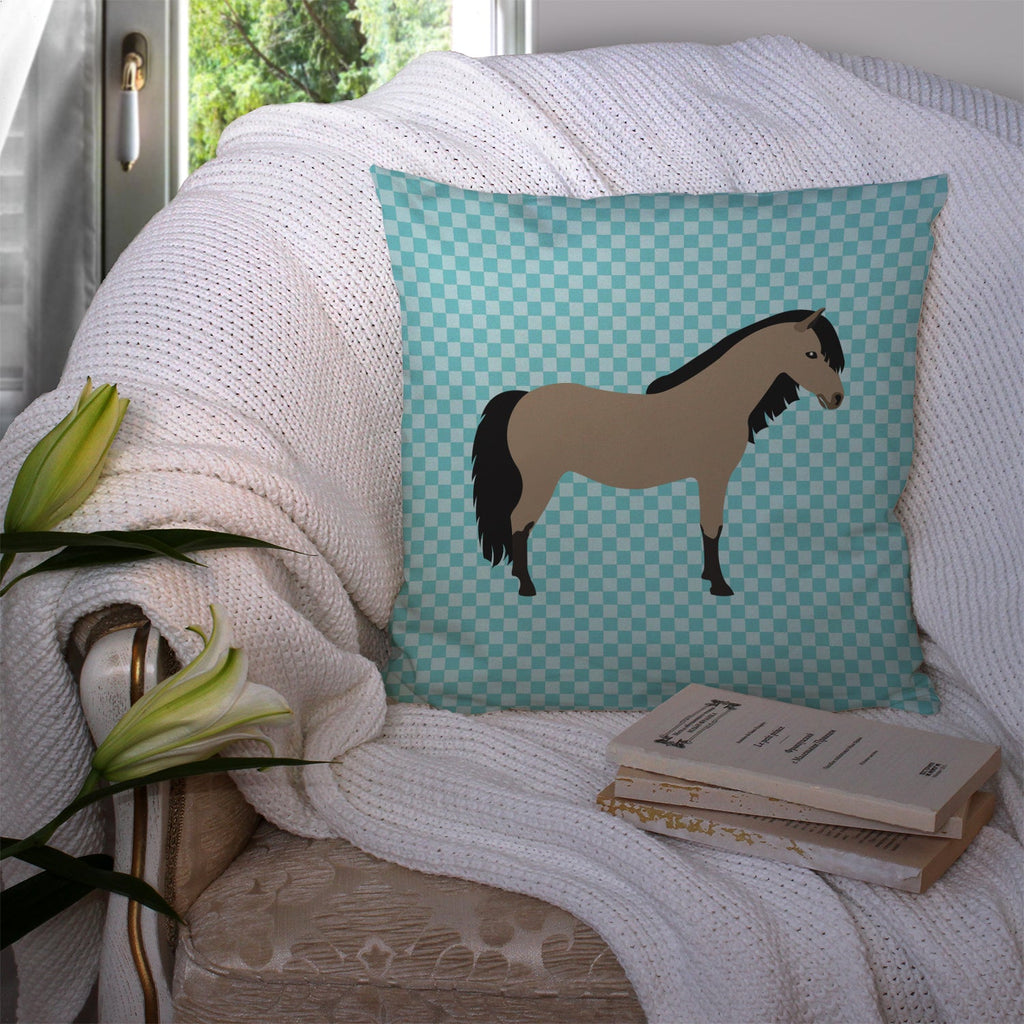 Welsh Pony Horse Blue Check Decorative Throw Pillow 14x14 Indoor Outdoor Accent Cushion, Fabric Cover with Insert for Sofa, Bed, Porch & Living Room