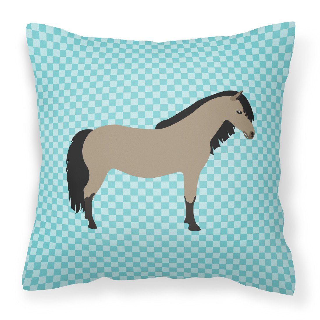 Welsh Pony Horse Blue Check Decorative Throw Pillow 18x18 Indoor Outdoor Accent Cushion, Fabric Cover with Insert for Sofa, Bed, Porch & Living Room
