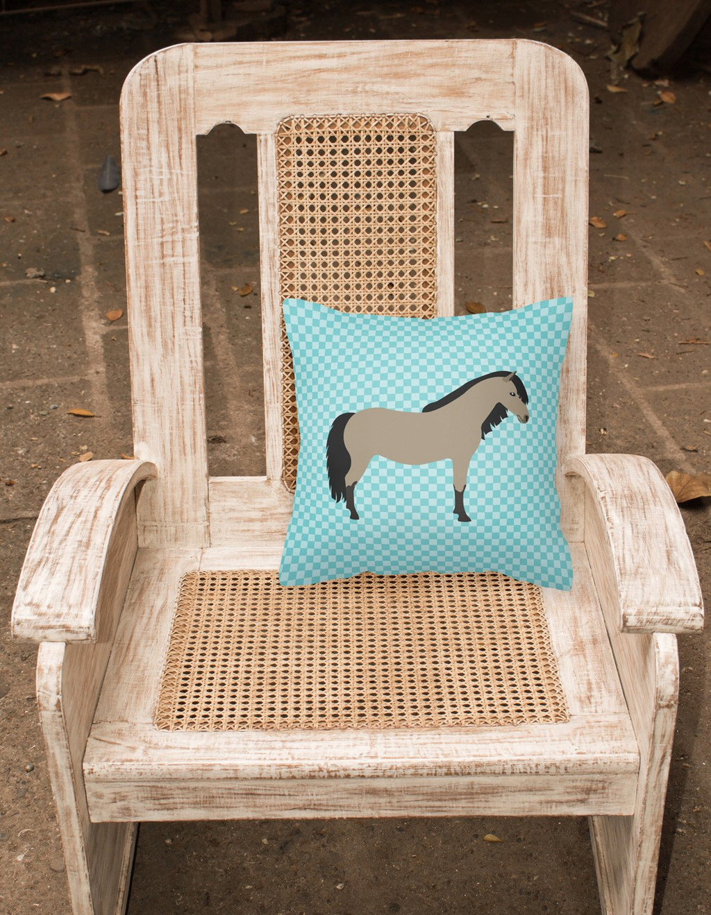 Welsh Pony Horse Blue Check Decorative Throw Pillow 18x18 Indoor Outdoor Accent Cushion, Fabric Cover with Insert for Sofa, Bed, Porch & Living Room