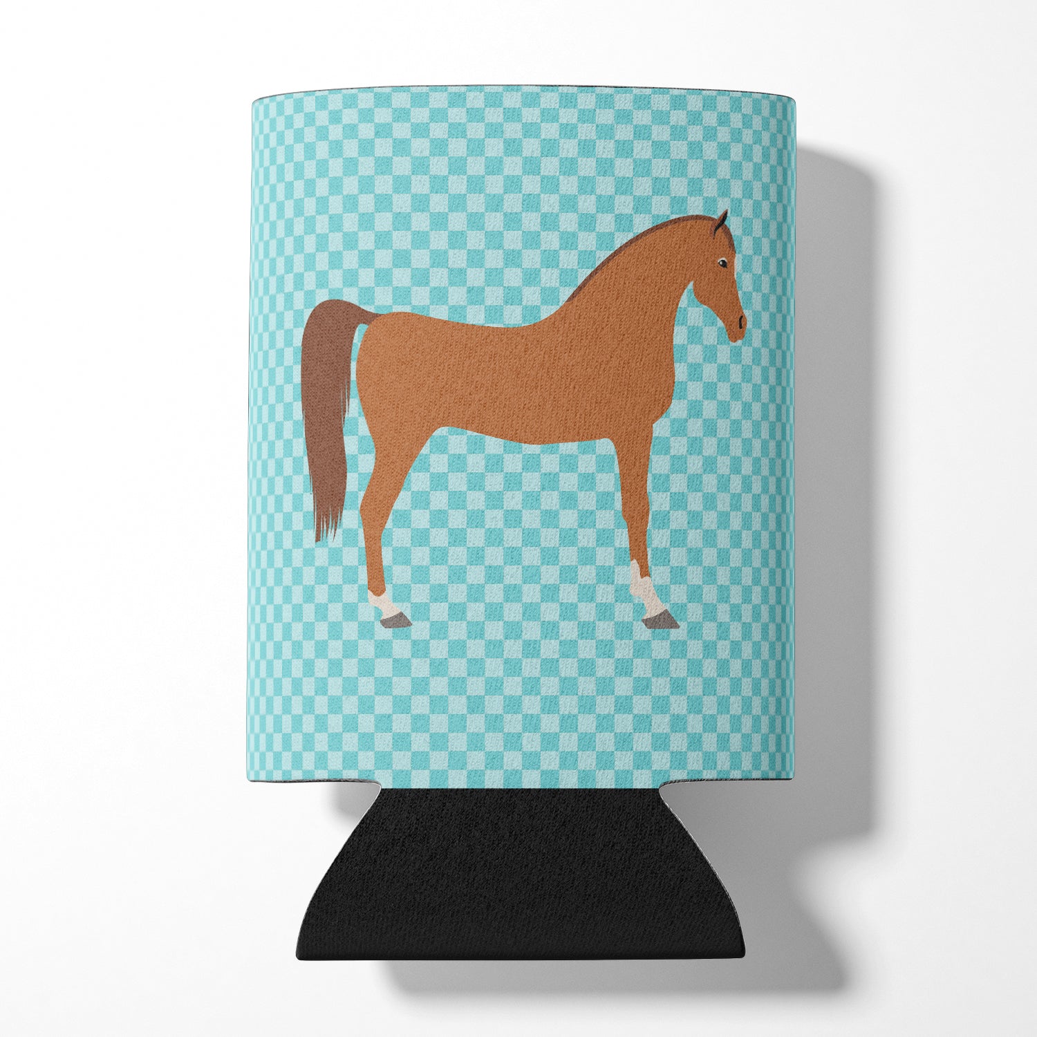 Arabian Horse Blue Check Can or Bottle Hugger Cooler Sleeve for Standard 12 oz Cans, Insulated Foam Beer & Soda Can Hugger Reusable