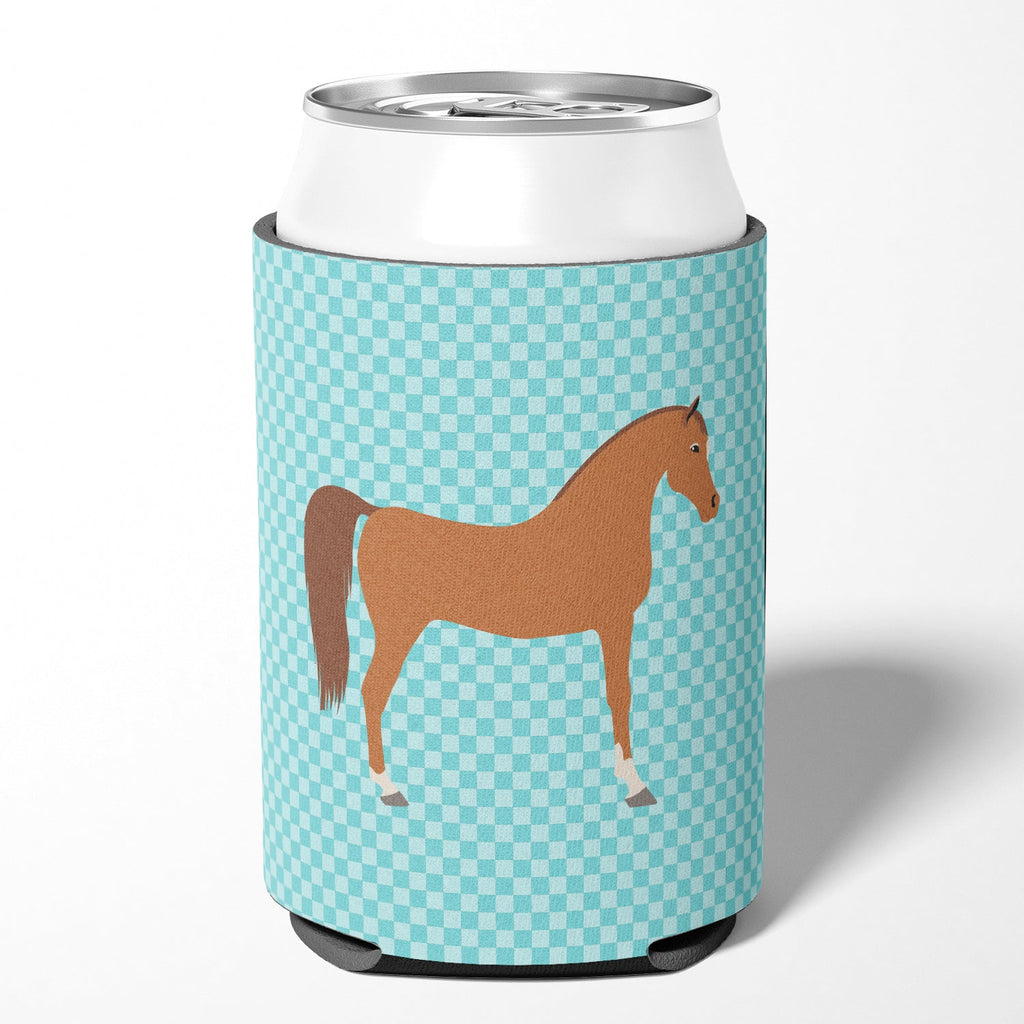 Arabian Horse Blue Check Can or Bottle Hugger Cooler Sleeve for Standard 12 oz Cans, Insulated Foam Beer & Soda Can Hugger Reusable