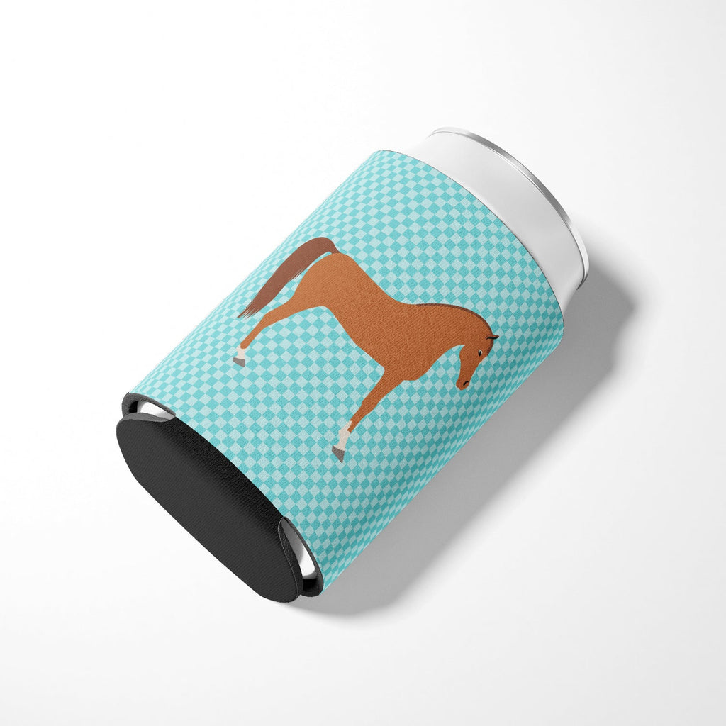 Arabian Horse Blue Check Can or Bottle Hugger Cooler Sleeve for Standard 12 oz Cans, Insulated Foam Beer & Soda Can Hugger Reusable