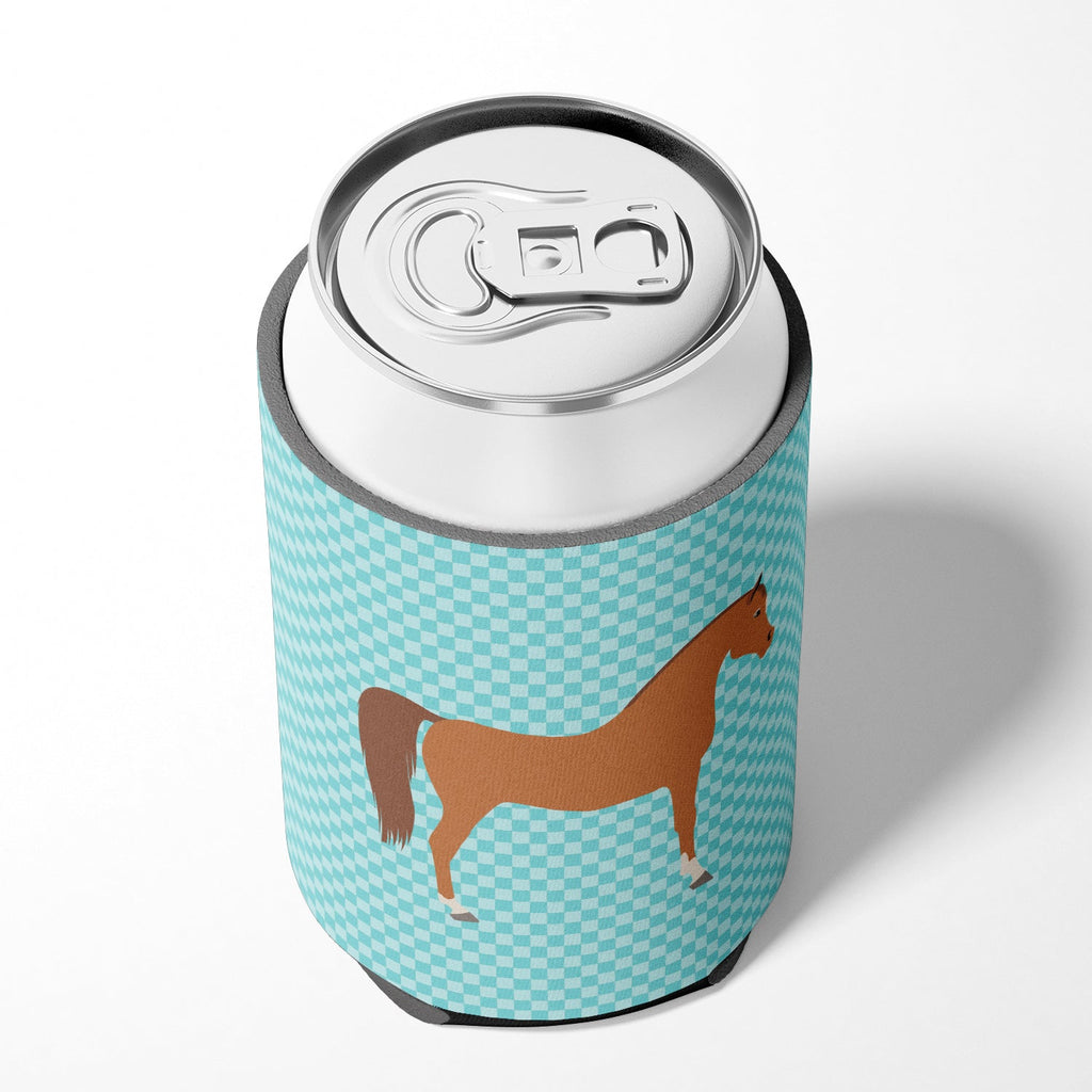 Arabian Horse Blue Check Can or Bottle Hugger Cooler Sleeve for Standard 12 oz Cans, Insulated Foam Beer & Soda Can Hugger Reusable