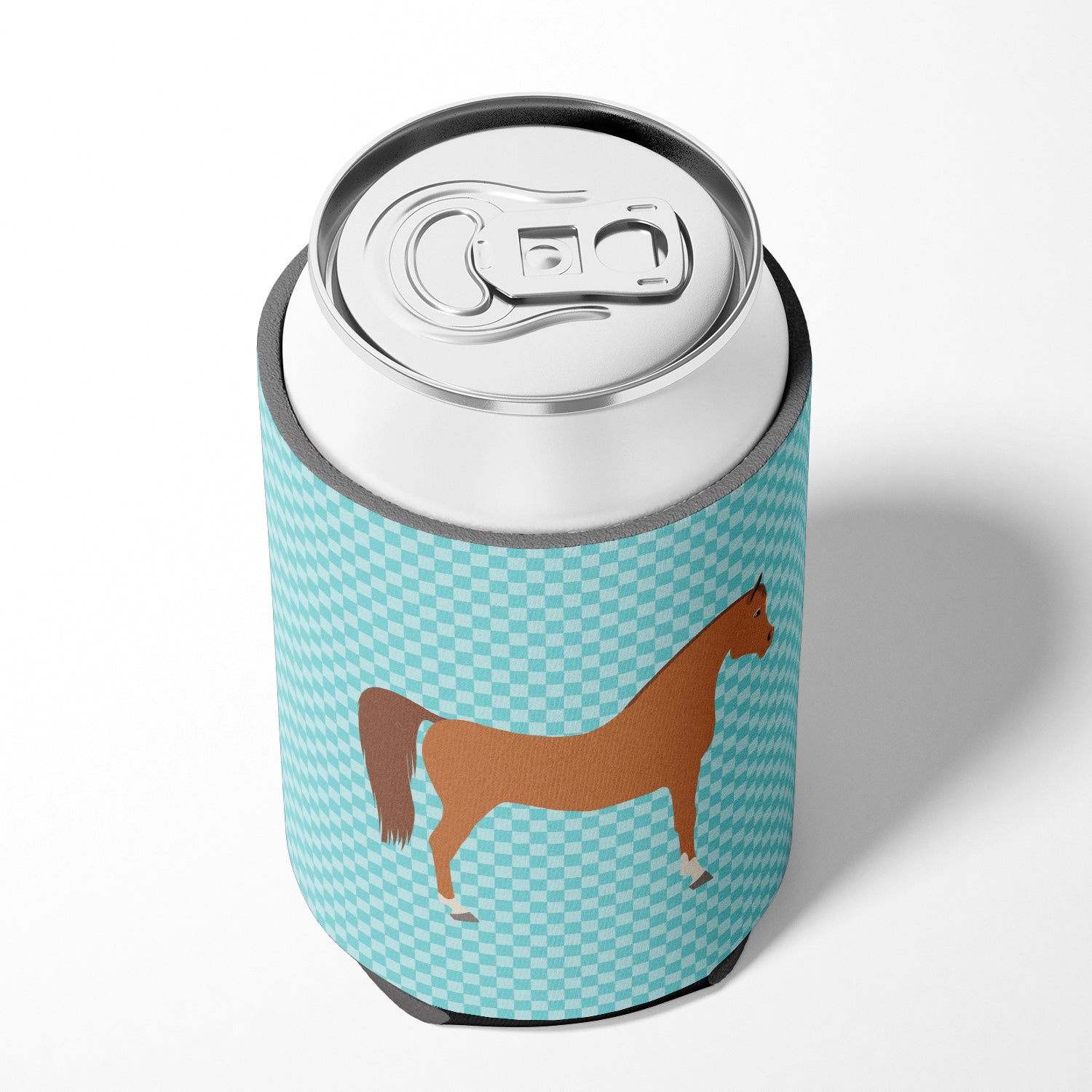 Arabian Horse Blue Check Can or Bottle Hugger Cooler Sleeve for Standard 12 oz Cans, Insulated Foam Beer & Soda Can Hugger Reusable