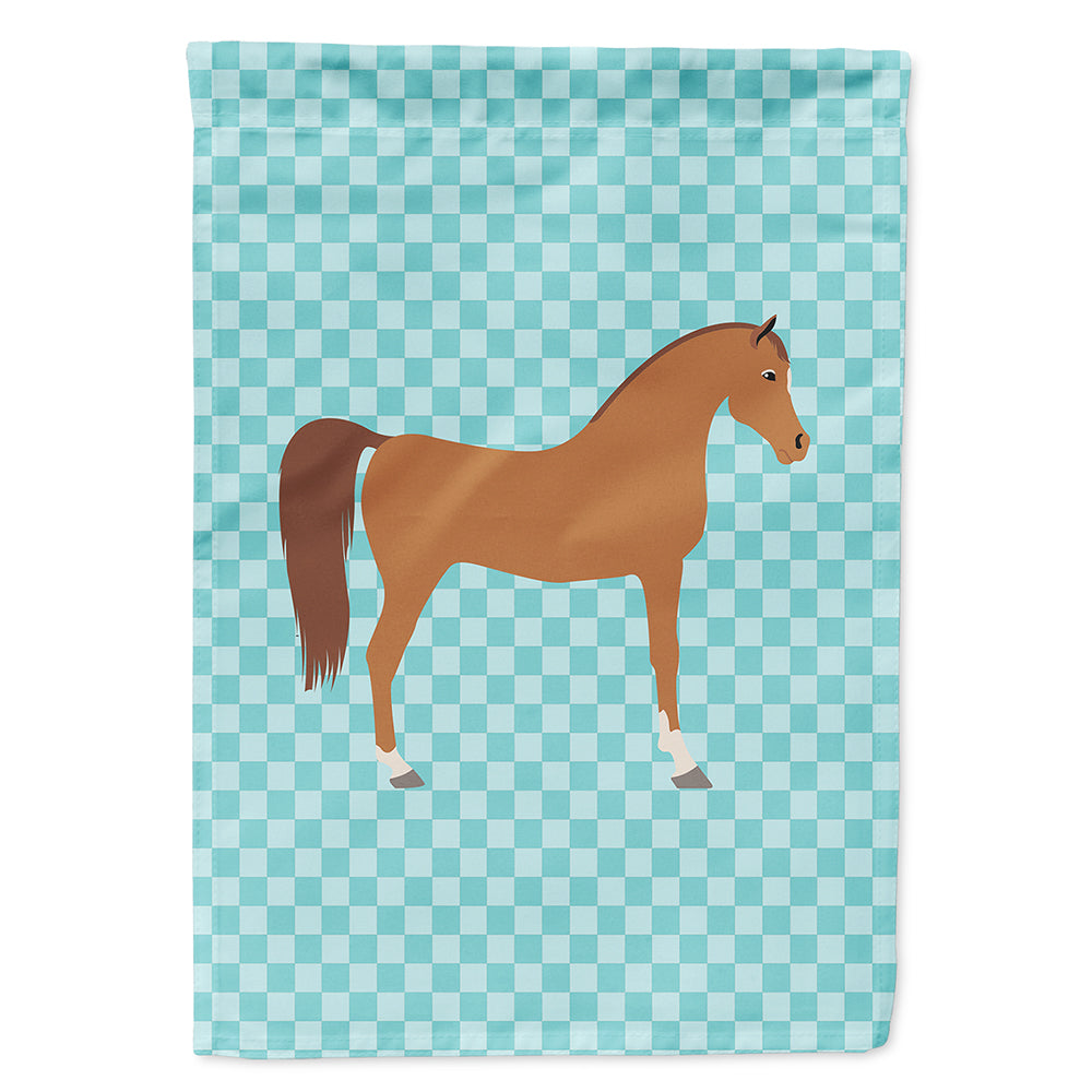 Arabian Horse Blue Check House Flag 28x40 Porch Sleeve Pole Decorative Outside Yard Banner Artwork Wall Hanging, Polyester