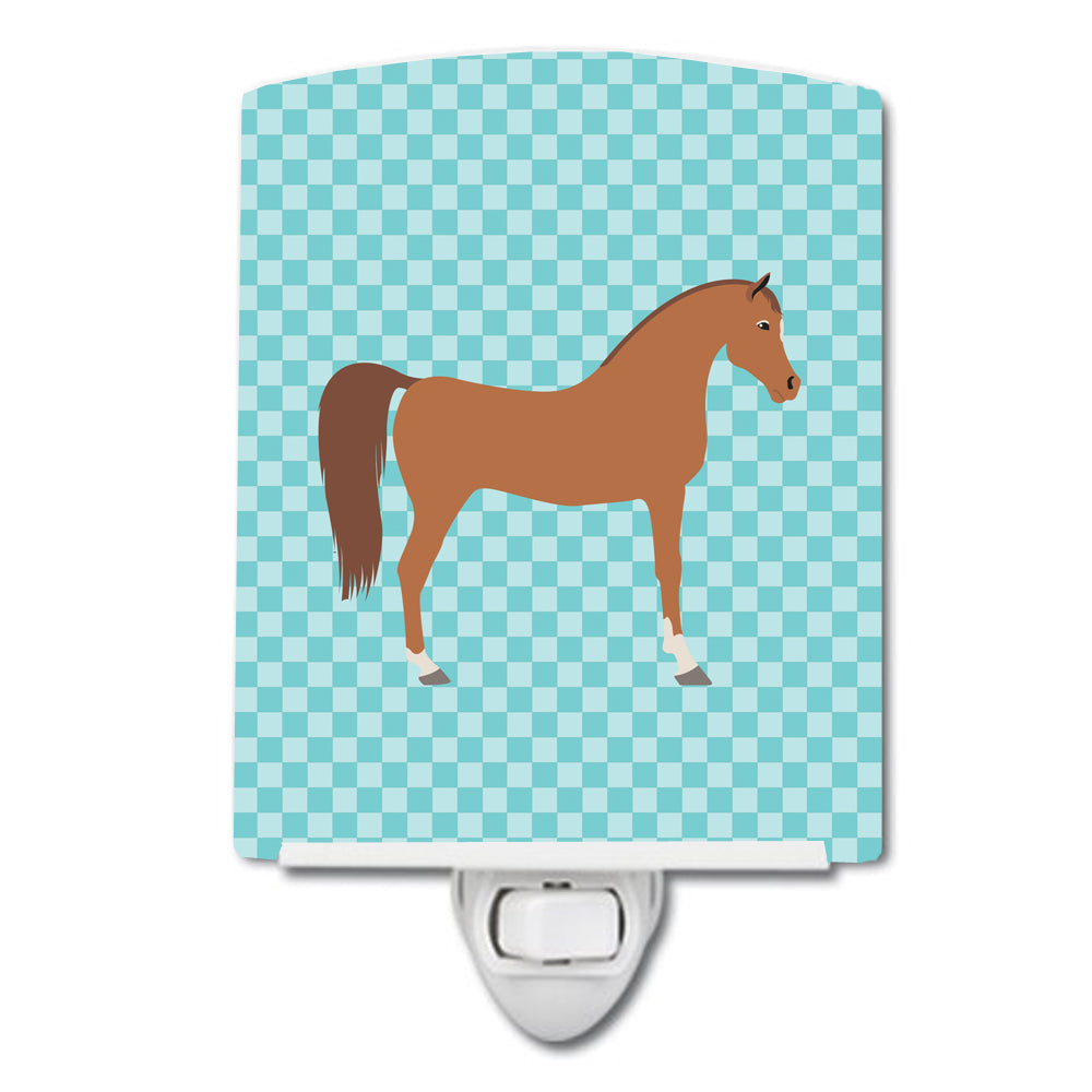 Arabian Horse Blue Check Ceramic Night Light Compact, UL-Certified, Ideal for Bedroom, Bathroom, Nursery, Hallway, Kitchen, 6x4x3, Multicolor