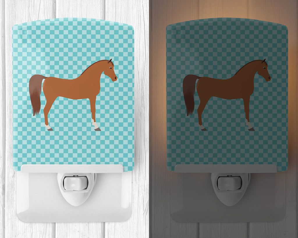 Arabian Horse Blue Check Ceramic Night Light Compact, UL-Certified, Ideal for Bedroom, Bathroom, Nursery, Hallway, Kitchen, 6x4x3, Multicolor