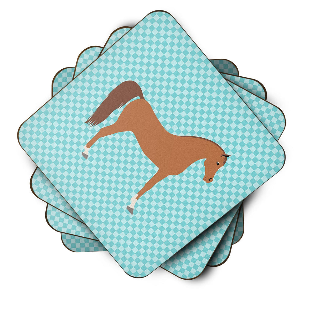 Arabian Horse Blue Check Foam Coasters Set of 4 Cup Coasters for Indoor Outdoor, Tabletop Protection, Anti Slip, Mouse pad Material