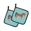 Arabian Horse Blue Check Pot Holder Set of 2 Heat Resistant Quilted Hot Pads 7.5 x 7.5 Inch, Insulated Kitchen Trivets for Cooking & Baking