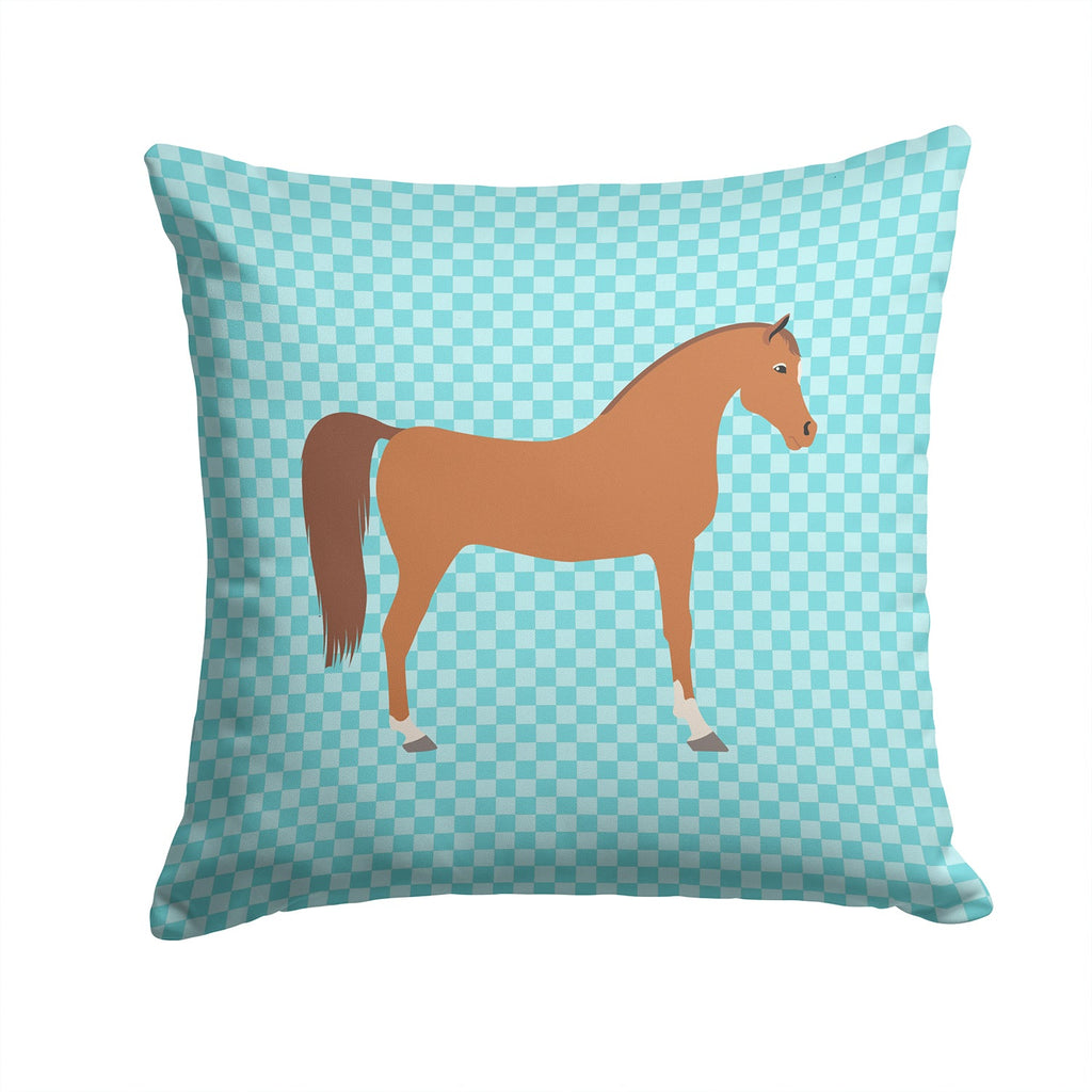 Arabian Horse Blue Check Decorative Throw Pillow 14x14 Indoor Outdoor Accent Cushion, Fabric Cover with Insert for Sofa, Bed, Porch & Living Room
