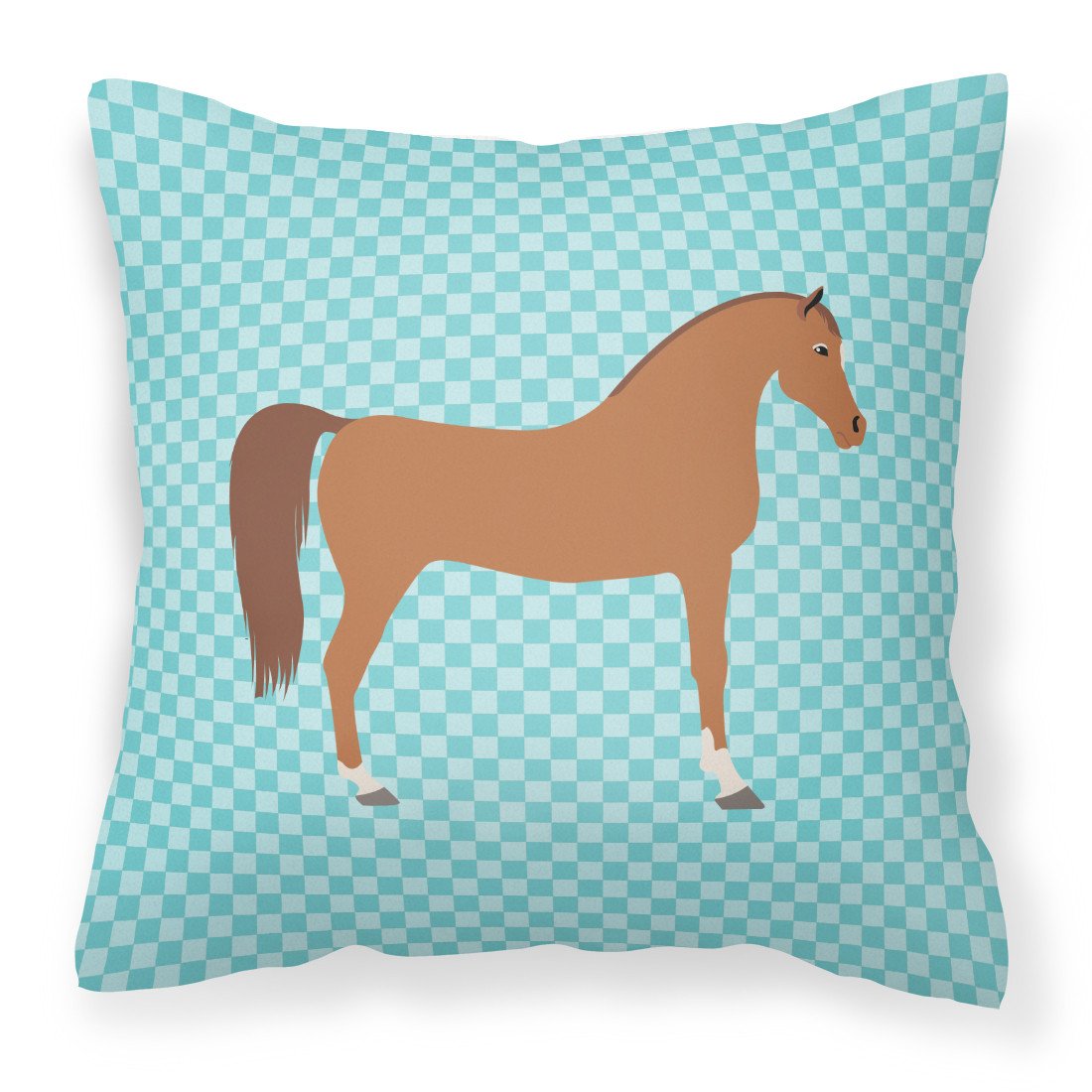 Arabian Horse Blue Check Decorative Throw Pillow 18x18 Indoor Outdoor Accent Cushion, Fabric Cover with Insert for Sofa, Bed, Porch & Living Room
