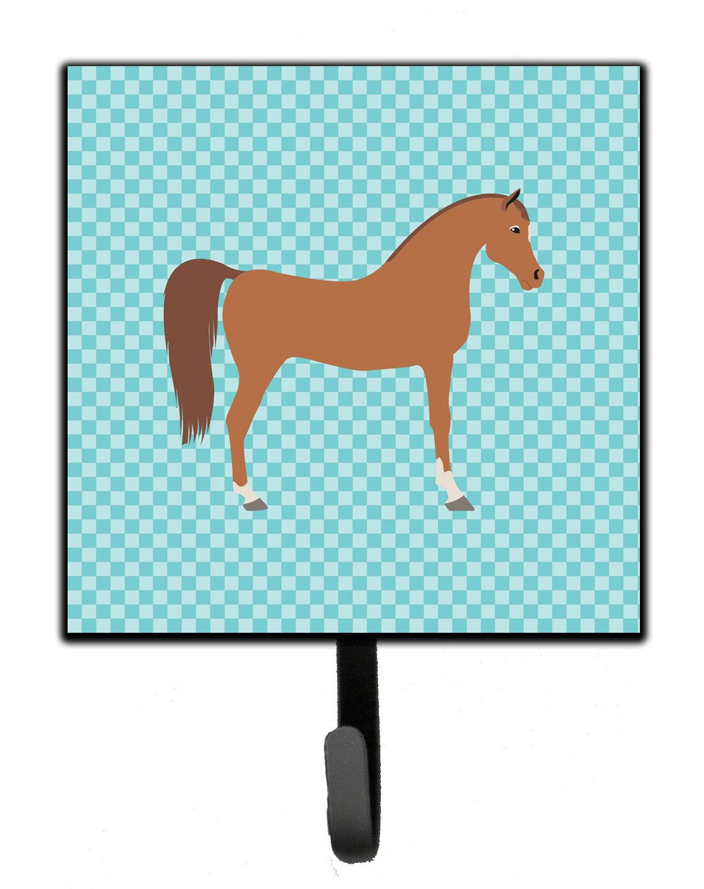Arabian Horse Blue Check Leash or Key Holder Wall Hooks, Key Hooks Holder, Coat Rack Wall Mount, Coat Hooks, Hooks for Hanging Keys, Towels, Aprons, Leashes