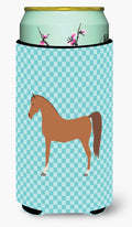 Arabian Horse Blue Check Tall Boy Hugger Can Cooler Sleeve Machine Washable Drink Collapsible Insulator Beverage Insulated Holder