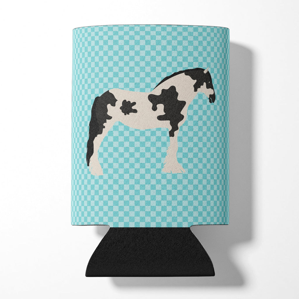 Cyldesdale Horse Blue Check Can or Bottle Hugger Cooler Sleeve for Standard 12 oz Cans, Insulated Foam Beer & Soda Can Hugger Reusable