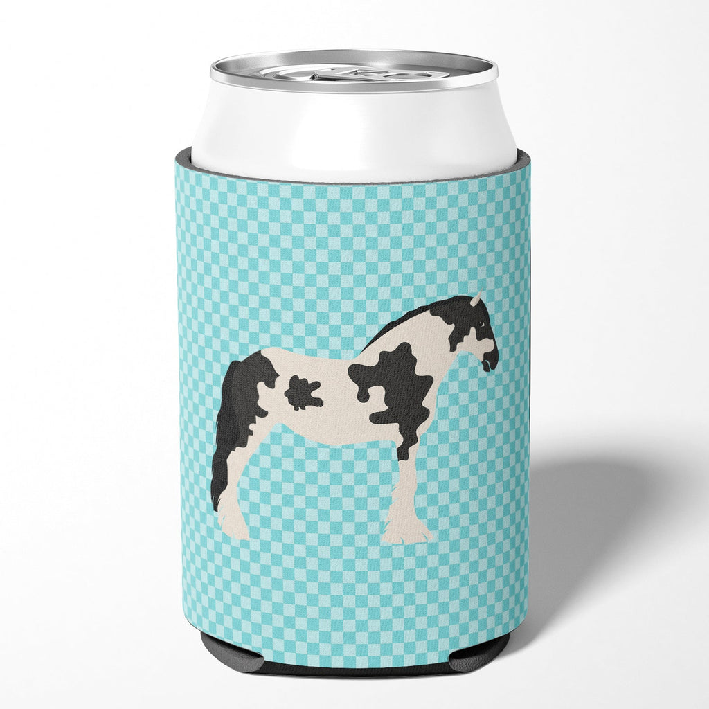 Cyldesdale Horse Blue Check Can or Bottle Hugger Cooler Sleeve for Standard 12 oz Cans, Insulated Foam Beer & Soda Can Hugger Reusable