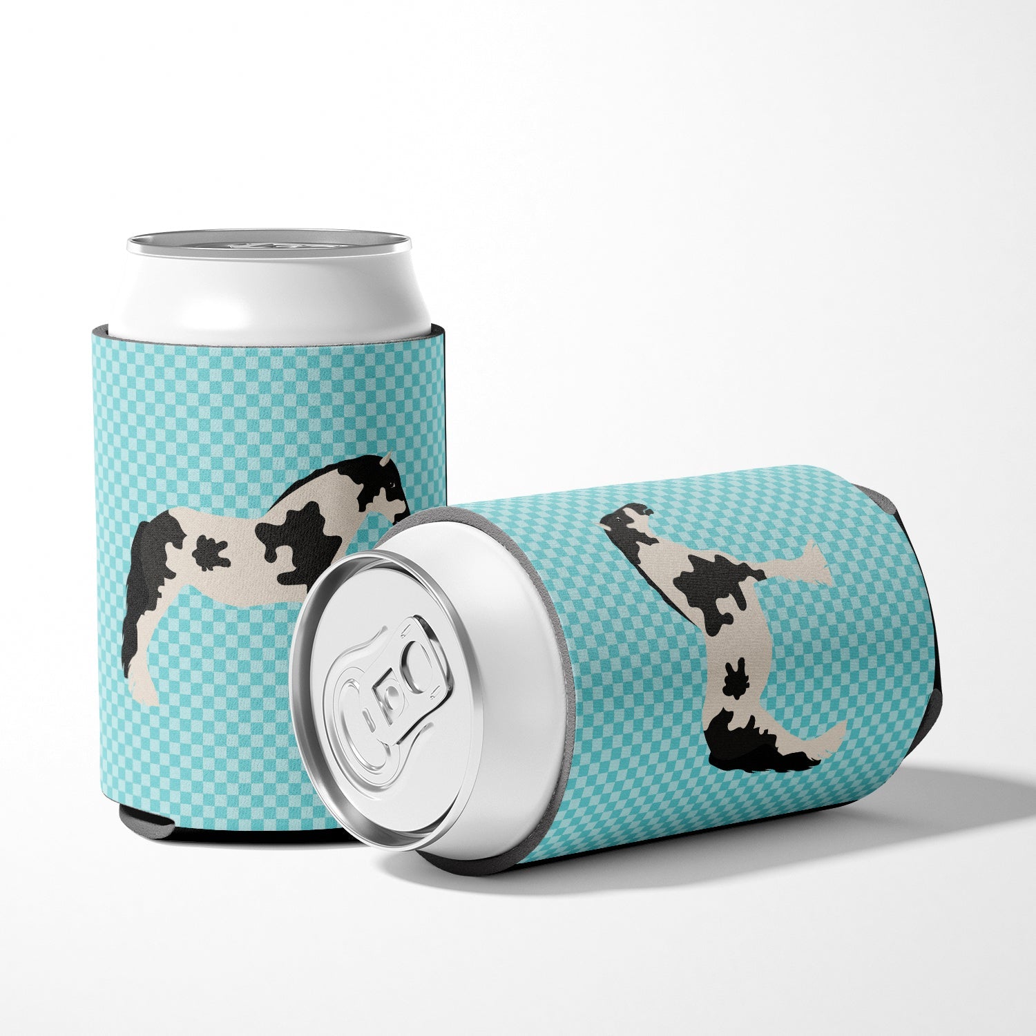Cyldesdale Horse Blue Check Can or Bottle Hugger Cooler Sleeve for Standard 12 oz Cans, Insulated Foam Beer & Soda Can Hugger Reusable