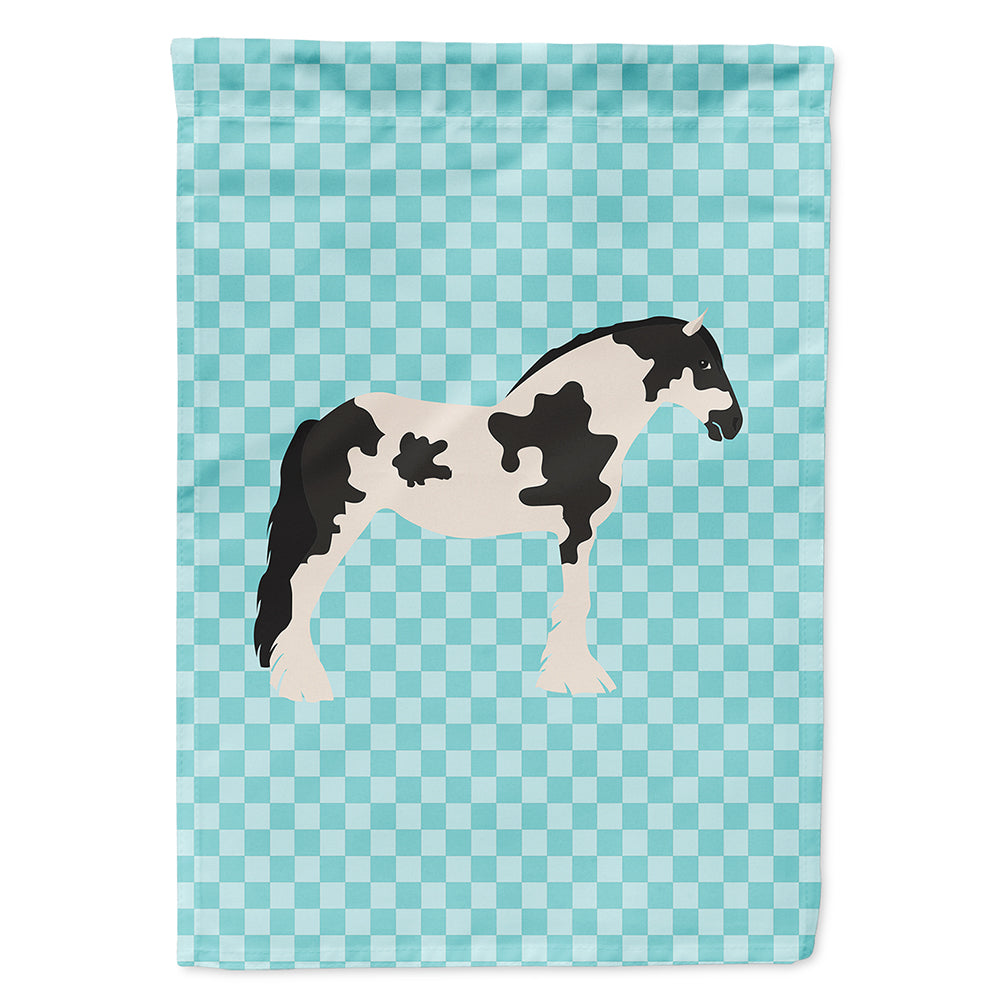 Cyldesdale Horse Blue Check House Flag 28x40 Porch Sleeve Pole Decorative Outside Yard Banner Artwork Wall Hanging, Polyester