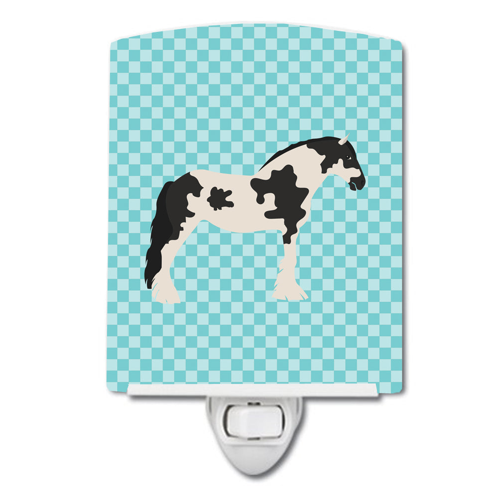 Cyldesdale Horse Blue Check Ceramic Night Light Compact, UL-Certified, Ideal for Bedroom, Bathroom, Nursery, Hallway, Kitchen, 6x4x3, Multicolor