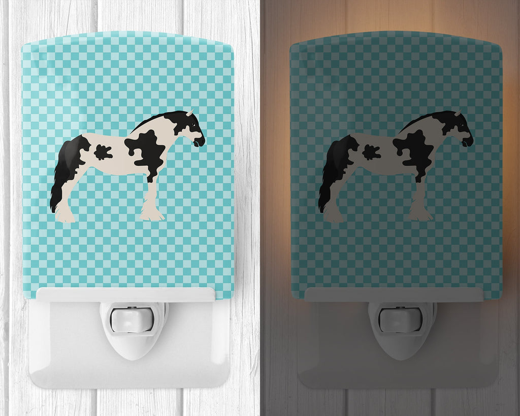 Cyldesdale Horse Blue Check Ceramic Night Light Compact, UL-Certified, Ideal for Bedroom, Bathroom, Nursery, Hallway, Kitchen, 6x4x3, Multicolor