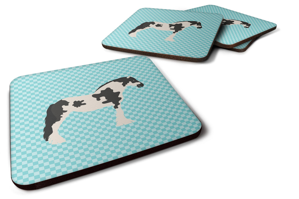 Cyldesdale Horse Blue Check Foam Coasters Set of 4 Cup Coasters for Indoor Outdoor, Tabletop Protection, Anti Slip, Mouse pad Material