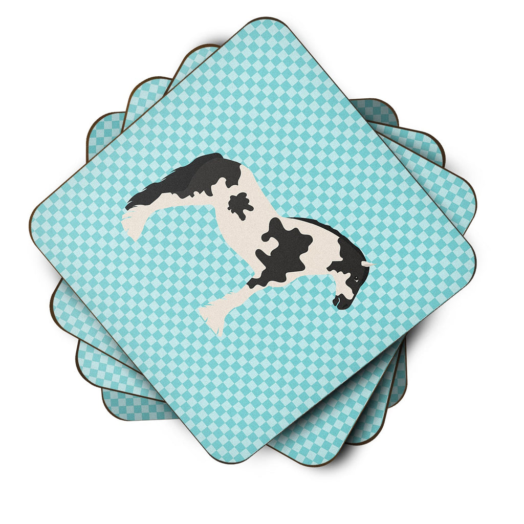 Cyldesdale Horse Blue Check Foam Coasters Set of 4 Cup Coasters for Indoor Outdoor, Tabletop Protection, Anti Slip, Mouse pad Material