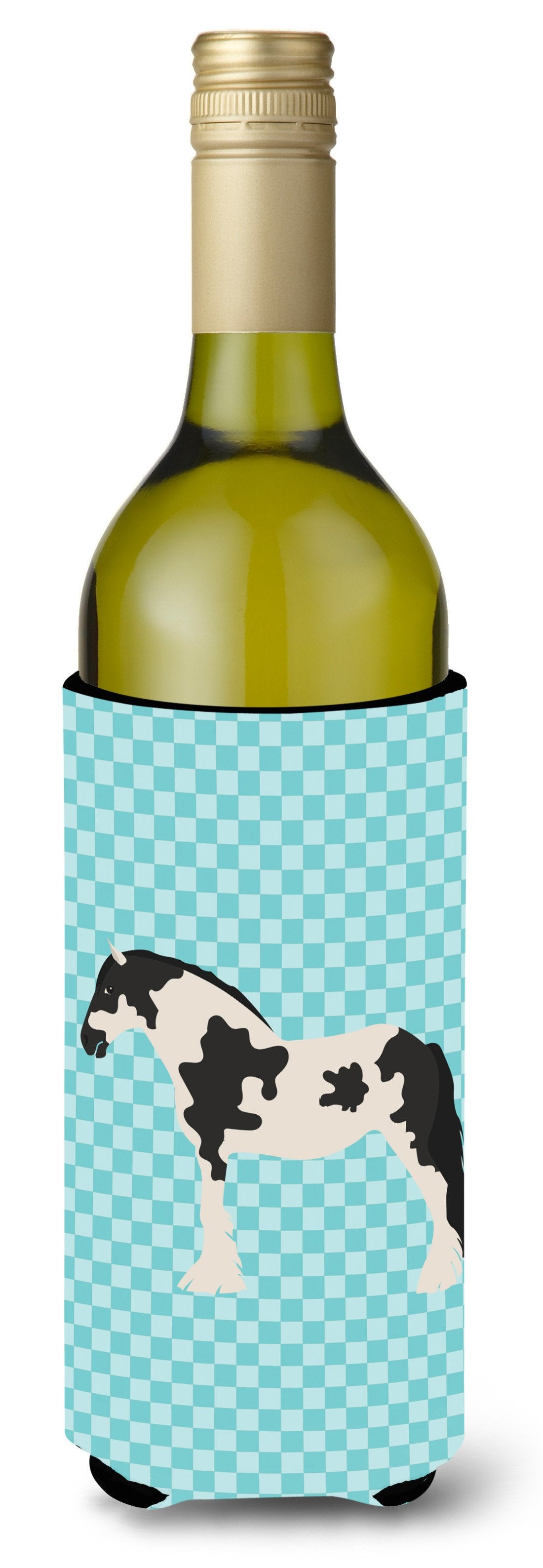 Cyldesdale Horse Blue Check Wine Bottle Hugger Gift Sleeve for Standard 750 ml Bottles, Insulated Reusable Also Fits Mini Shot & Pint Bottles