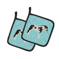 Cyldesdale Horse Blue Check Pot Holder Set of 2 Heat Resistant Quilted Hot Pads 7.5 x 7.5 Inch, Insulated Kitchen Trivets for Cooking & Baking