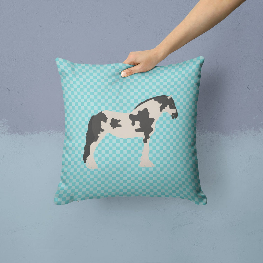 Cyldesdale Horse Blue Check Decorative Throw Pillow 14x14 Indoor Outdoor Accent Cushion, Fabric Cover with Insert for Sofa, Bed, Porch & Living Room