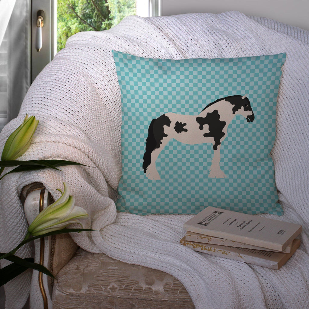 Cyldesdale Horse Blue Check Decorative Throw Pillow 14x14 Indoor Outdoor Accent Cushion, Fabric Cover with Insert for Sofa, Bed, Porch & Living Room