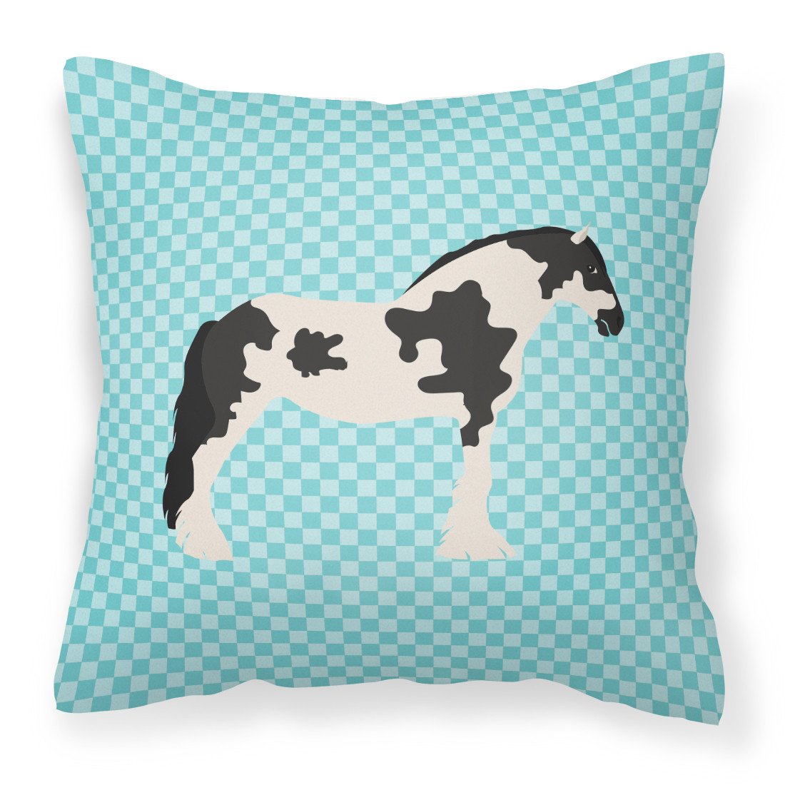 Cyldesdale Horse Blue Check Decorative Throw Pillow 18x18 Indoor Outdoor Accent Cushion, Fabric Cover with Insert for Sofa, Bed, Porch & Living Room