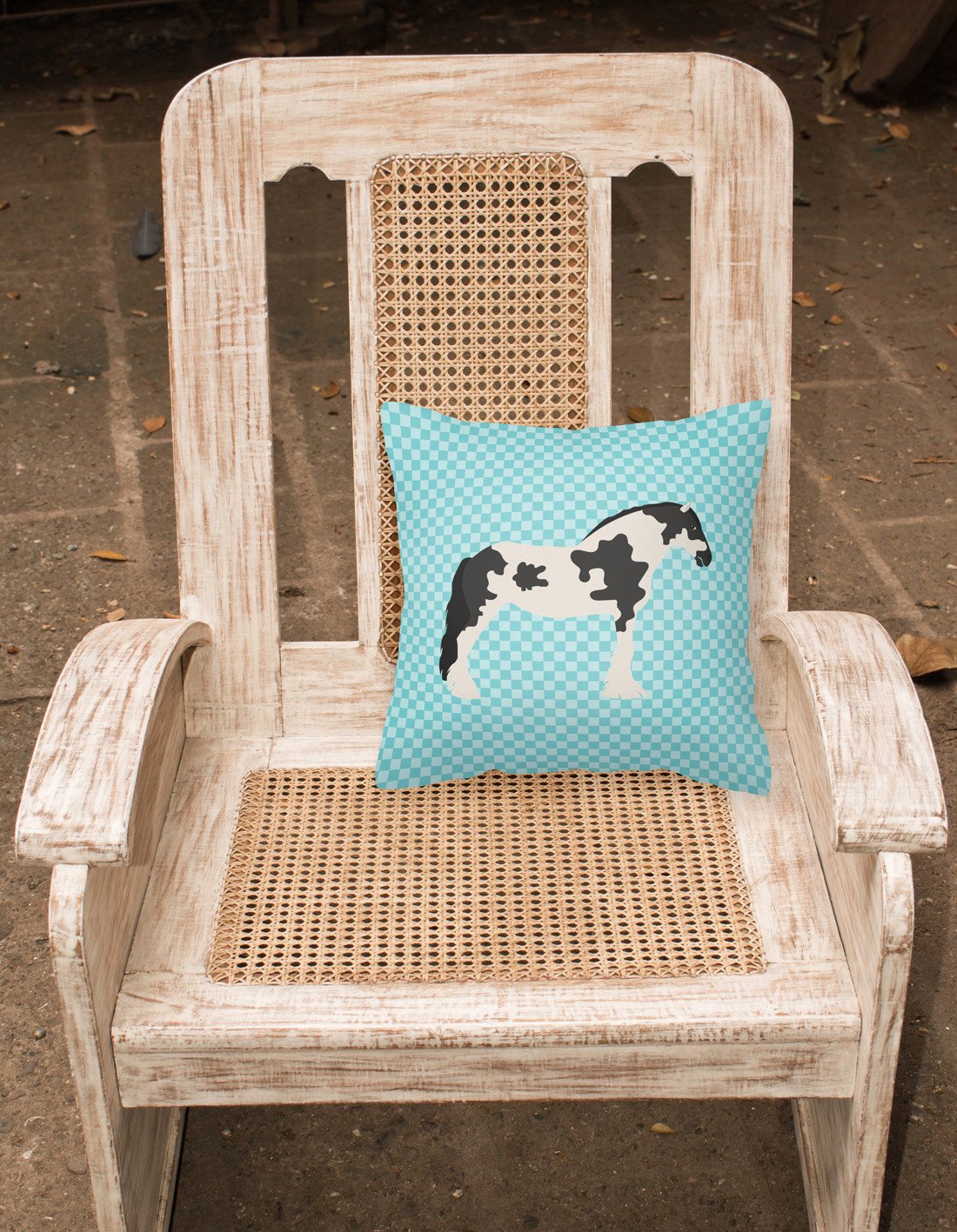 Cyldesdale Horse Blue Check Decorative Throw Pillow 18x18 Indoor Outdoor Accent Cushion, Fabric Cover with Insert for Sofa, Bed, Porch & Living Room