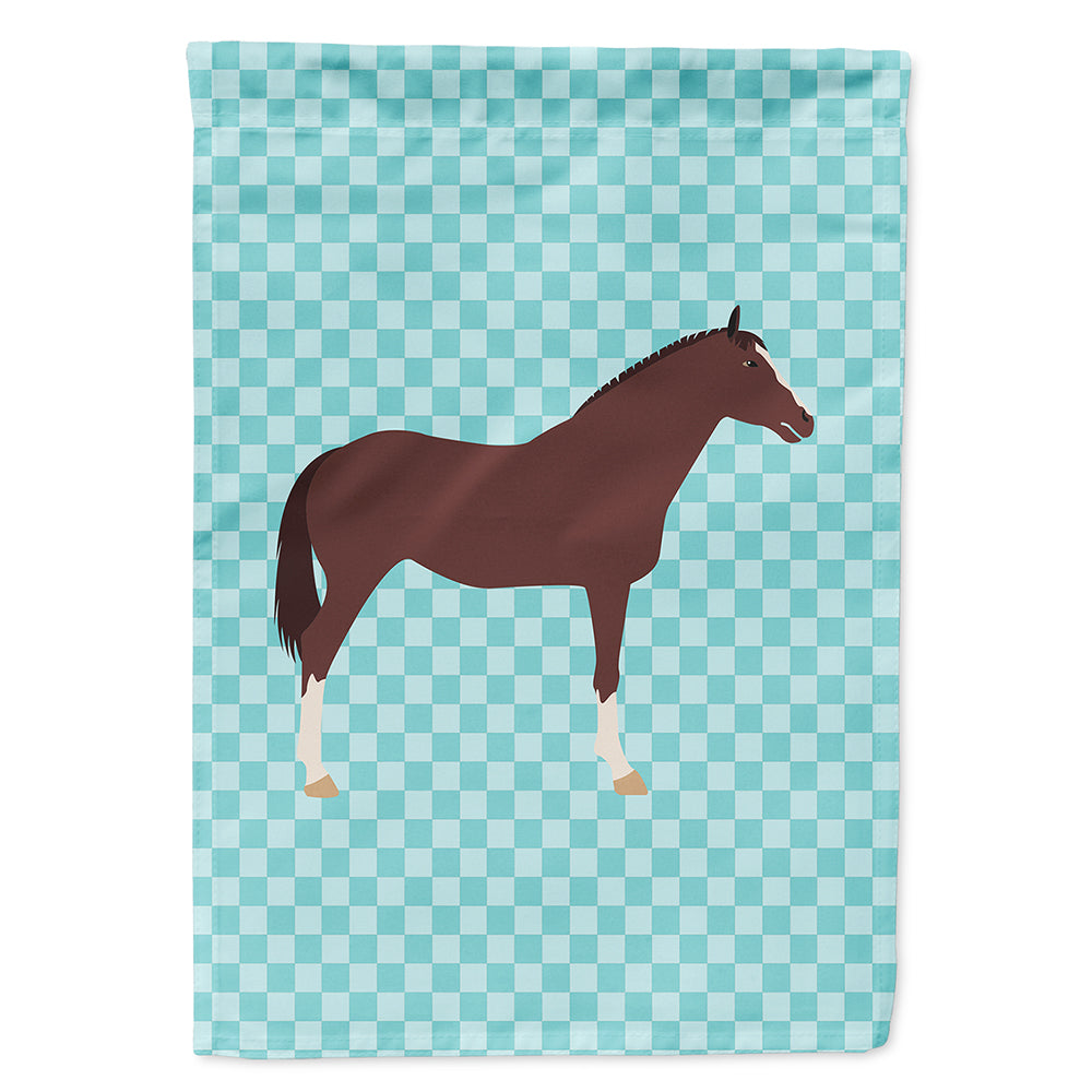 English Thoroughbred Horse Blue Check House Flag 28x40 Porch Sleeve Pole Decorative Outside Yard Banner Artwork Wall Hanging, Polyester