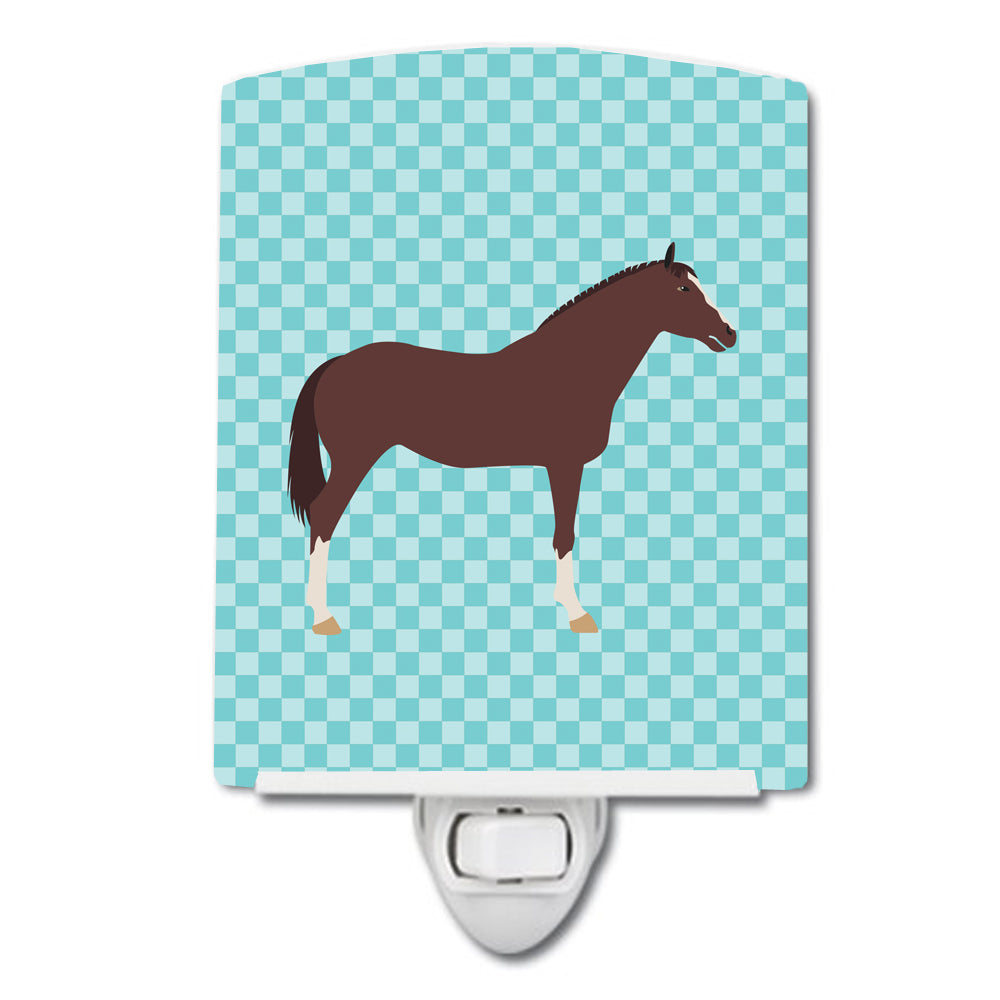 English Thoroughbred Horse Blue Check Ceramic Night Light Compact, UL-Certified, Ideal for Bedroom, Bathroom, Nursery, Hallway, Kitchen, 6x4x3, Multicolor