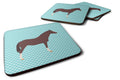 English Thoroughbred Horse Blue Check Foam Coasters Set of 4 Cup Coasters for Indoor Outdoor, Tabletop Protection, Anti Slip, Mouse pad Material