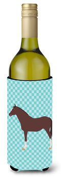 English Thoroughbred Horse Blue Check Wine Bottle Hugger Gift Sleeve for Standard 750 ml Bottles, Insulated Reusable Also Fits Mini Shot & Pint Bottles
