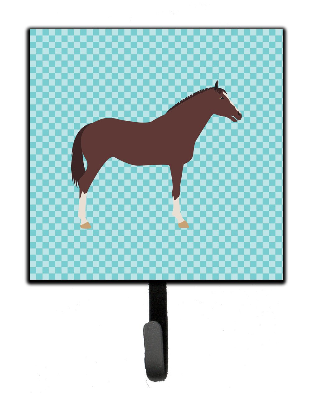 English Thoroughbred Horse Blue Check Leash or Key Holder Wall Hooks, Key Hooks Holder, Coat Rack Wall Mount, Coat Hooks, Hooks for Hanging Keys, Towels, Aprons, Leashes