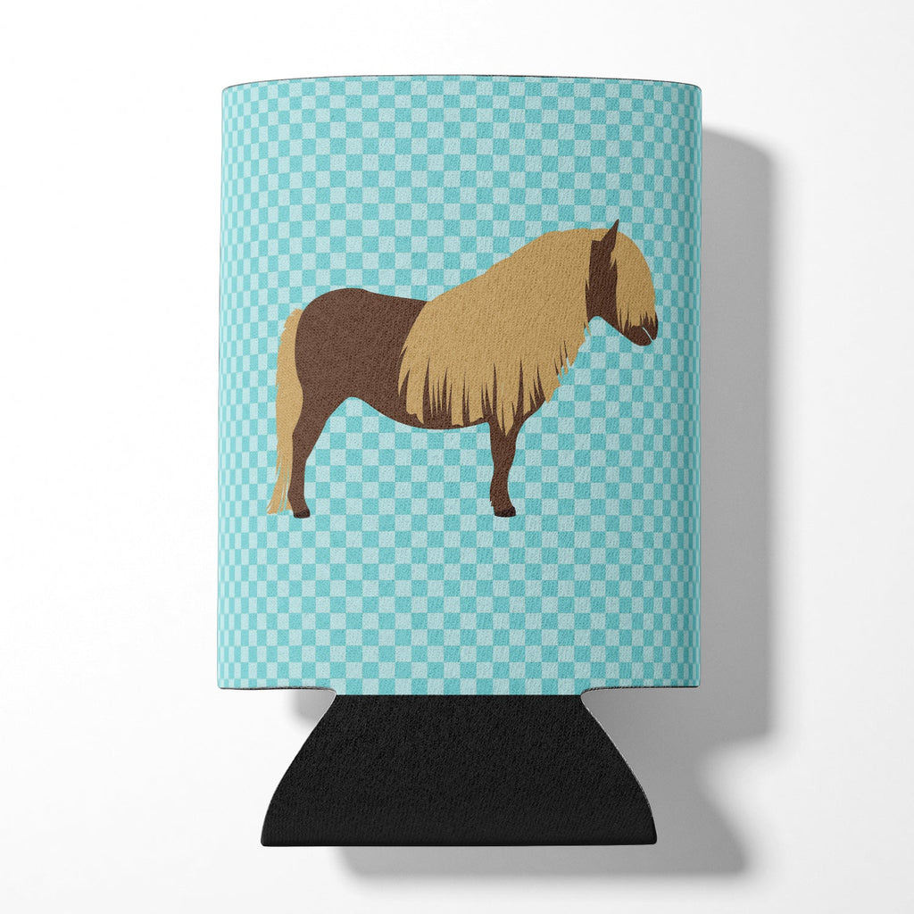 Shetland Pony Horse Blue Check Can or Bottle Hugger Cooler Sleeve for Standard 12 oz Cans, Insulated Foam Beer & Soda Can Hugger Reusable