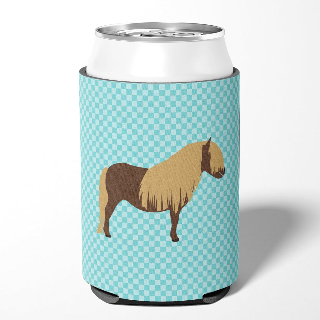 Shetland Pony Horse Blue Check Can or Bottle Hugger Cooler Sleeve for Standard 12 oz Cans, Insulated Foam Beer & Soda Can Hugger Reusable
