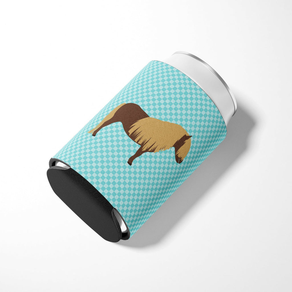 Shetland Pony Horse Blue Check Can or Bottle Hugger Cooler Sleeve for Standard 12 oz Cans, Insulated Foam Beer & Soda Can Hugger Reusable
