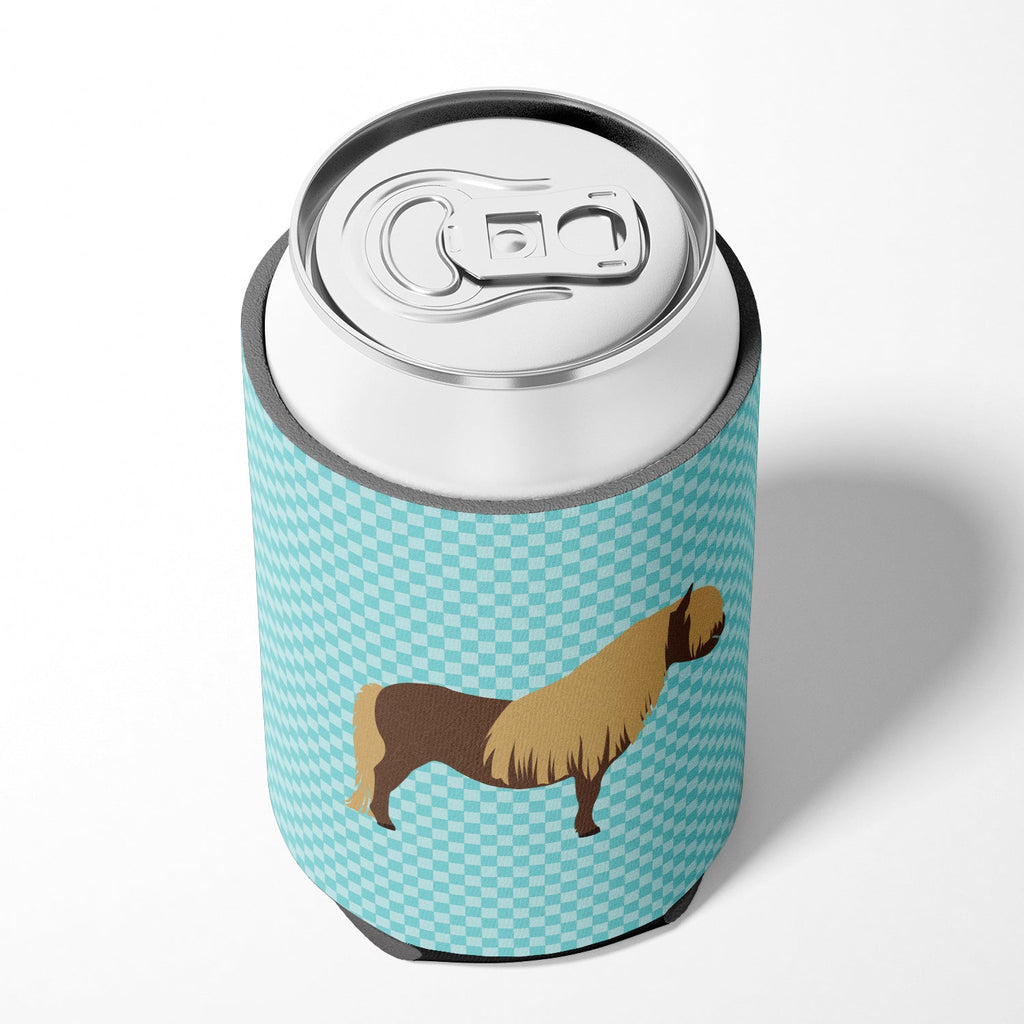 Shetland Pony Horse Blue Check Can or Bottle Hugger Cooler Sleeve for Standard 12 oz Cans, Insulated Foam Beer & Soda Can Hugger Reusable
