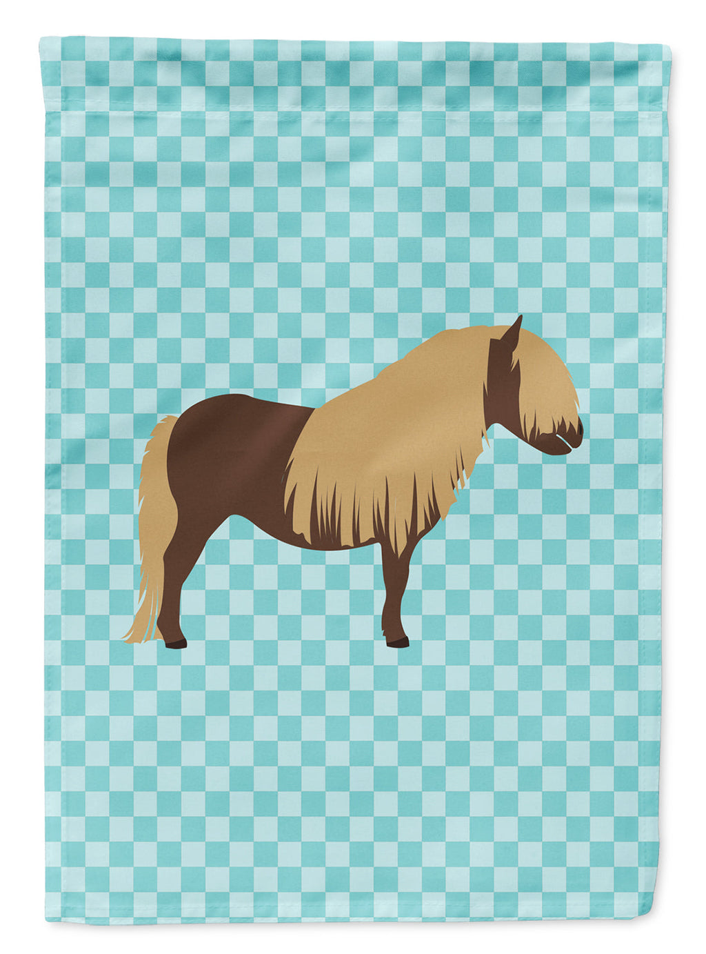 Shetland Pony Horse Blue Check House Flag 28x40 Porch Sleeve Pole Decorative Outside Yard Banner Artwork Wall Hanging, Polyester