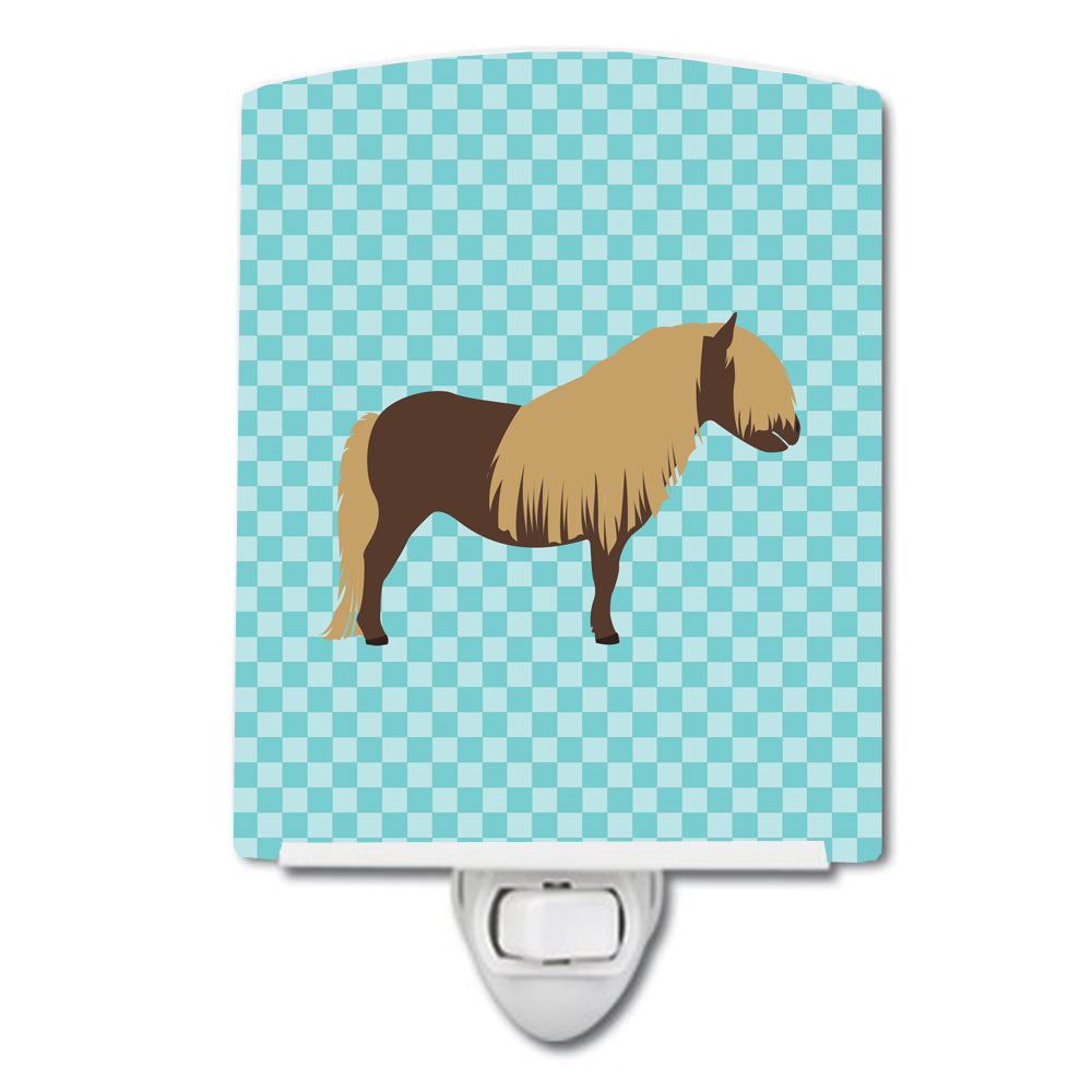 Shetland Pony Horse Blue Check Ceramic Night Light Compact, UL-Certified, Ideal for Bedroom, Bathroom, Nursery, Hallway, Kitchen, 6x4x3, Multicolor