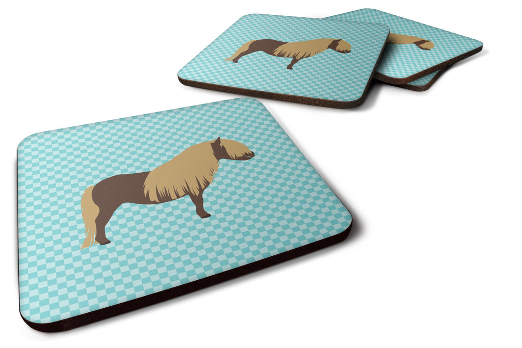 Shetland Pony Horse Blue Check Foam Coasters Set of 4 Cup Coasters for Indoor Outdoor, Tabletop Protection, Anti Slip, Mouse pad Material