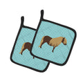 Shetland Pony Horse Blue Check Pot Holder Set of 2 Heat Resistant Quilted Hot Pads 7.5 x 7.5 Inch, Insulated Kitchen Trivets for Cooking & Baking