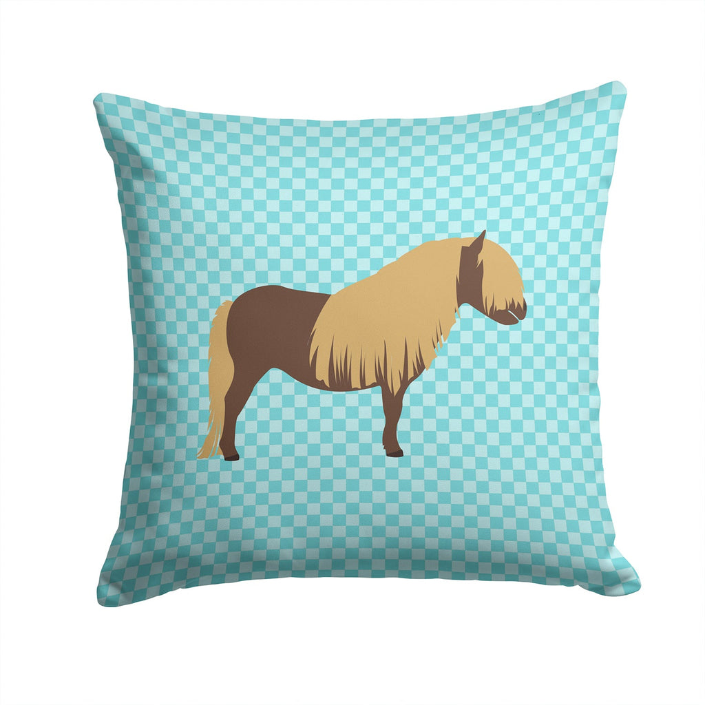 Shetland Pony Horse Blue Check Decorative Throw Pillow 14x14 Indoor Outdoor Accent Cushion, Fabric Cover with Insert for Sofa, Bed, Porch & Living Room