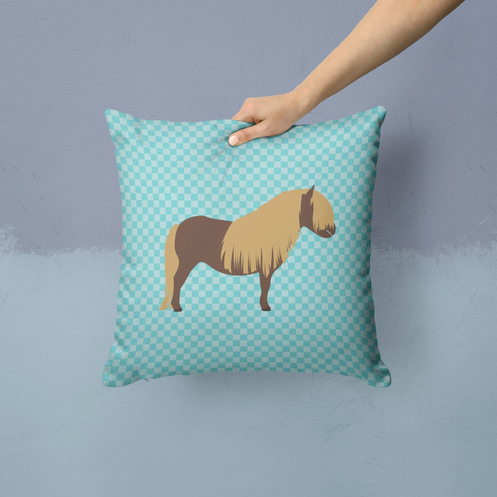 Shetland Pony Horse Blue Check Decorative Throw Pillow 14x14 Indoor Outdoor Accent Cushion, Fabric Cover with Insert for Sofa, Bed, Porch & Living Room